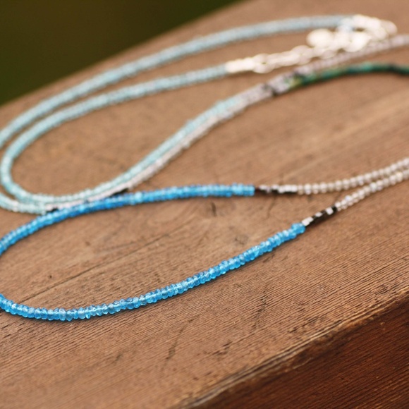 Labradorite, Chrysocolla Wrap Bracelet Convertible Necklace Sterling Silver 37" - Picture 3 of 7